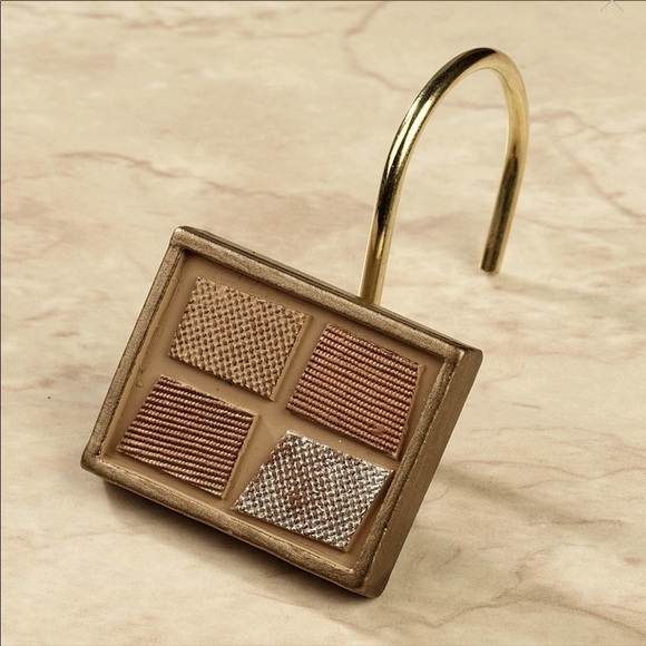 Mosaic Bathroom Set Curtain Hooks Soap Dispenser Toothbrush Holder 4 PC Set - Picture 3 of 15